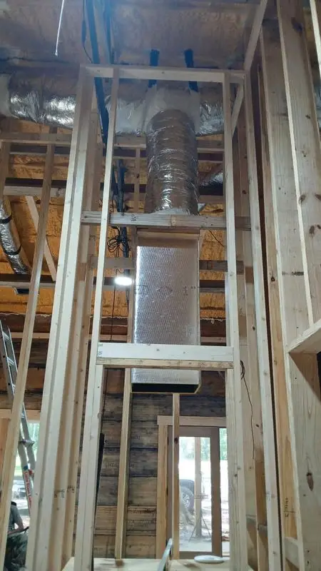 Insulated flex duct riser installed in new framing near Savannah